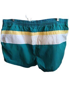 Vintage XL surf Trunks/Shorts Men's Colorblock Aqua Blue/Yellow Striped 1990's